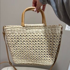 Vici Cream and Tan Woven Tote Bag